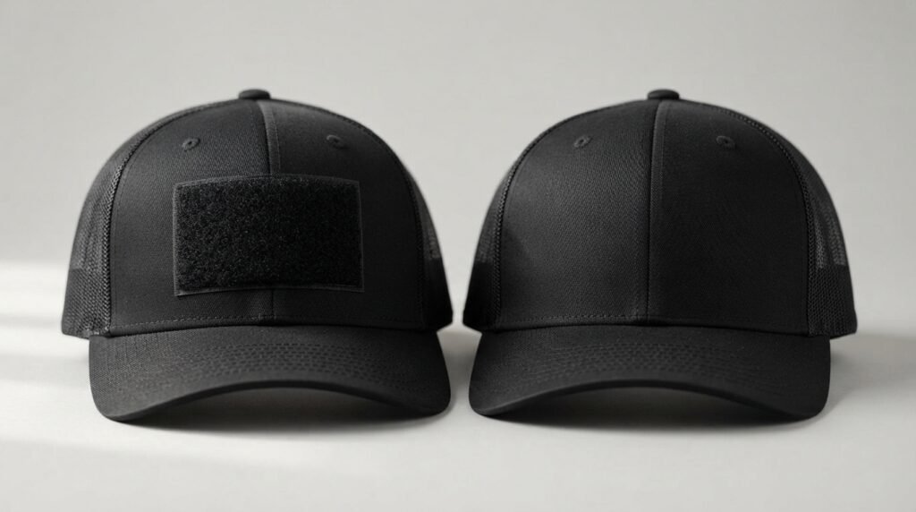 Loop panel sewn onto a hat front panel needed for a Velcro patch